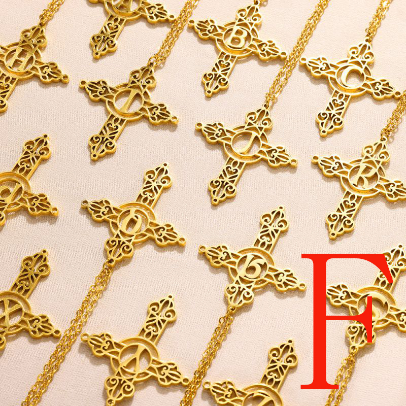 Fashion Fgold Stainless Steel Gold Plated Cross Letter Necklace