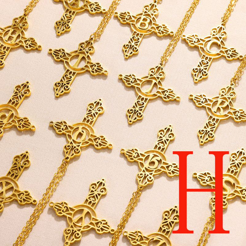 Fashion Hgold Stainless Steel Gold Plated Cross Letter Necklace