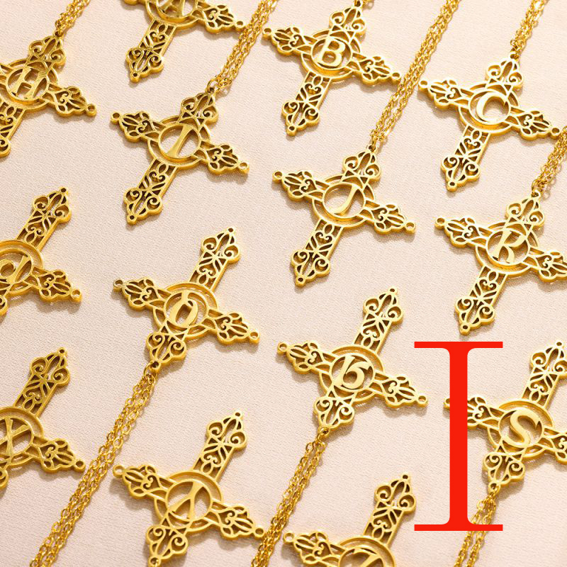 Fashion Igold Stainless Steel Gold Plated Cross Letter Necklace