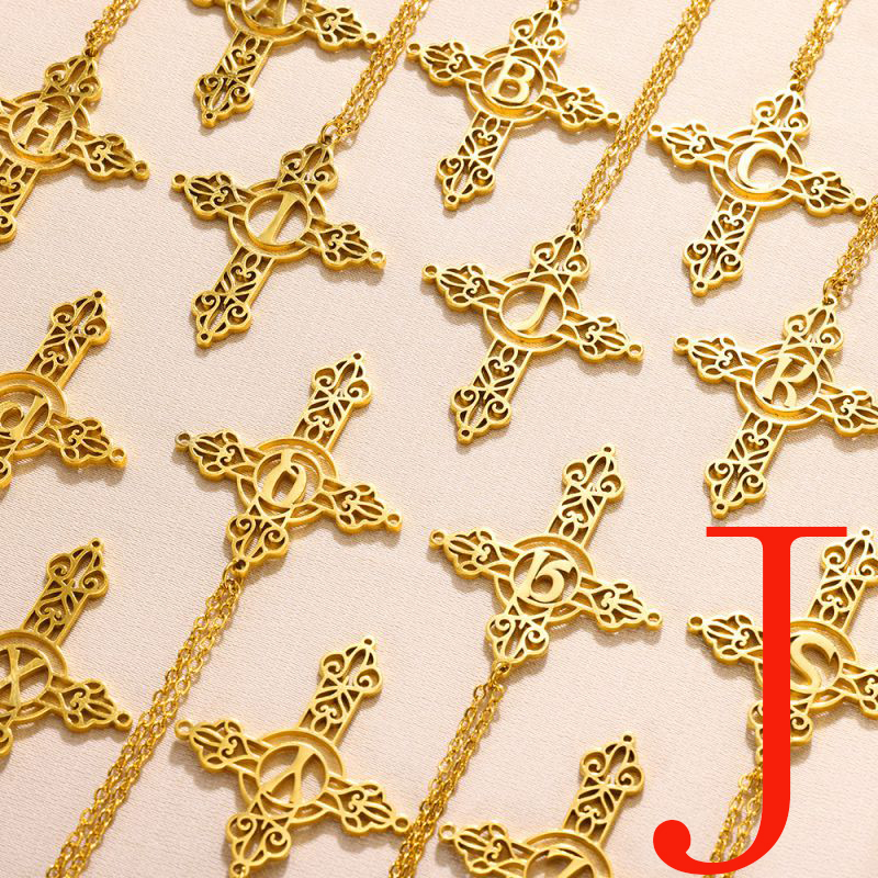 Fashion Jgold Stainless Steel Gold Plated Cross Letter Necklace