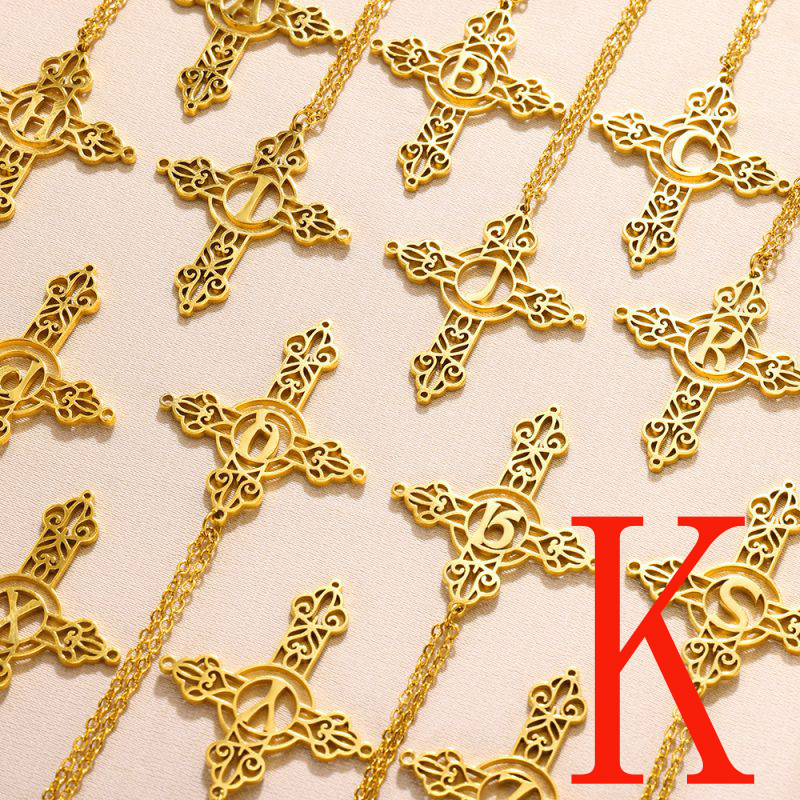 Fashion K Gold Stainless Steel Gold Plated Cross Letter Necklace
