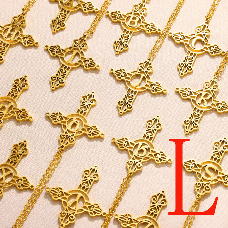 Fashion Lgold Stainless Steel Gold Plated Cross Letter Necklace