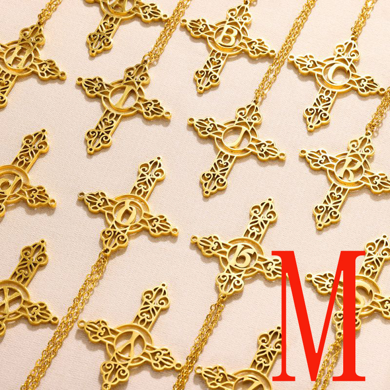 Fashion Mgold Stainless Steel Gold Plated Cross Letter Necklace