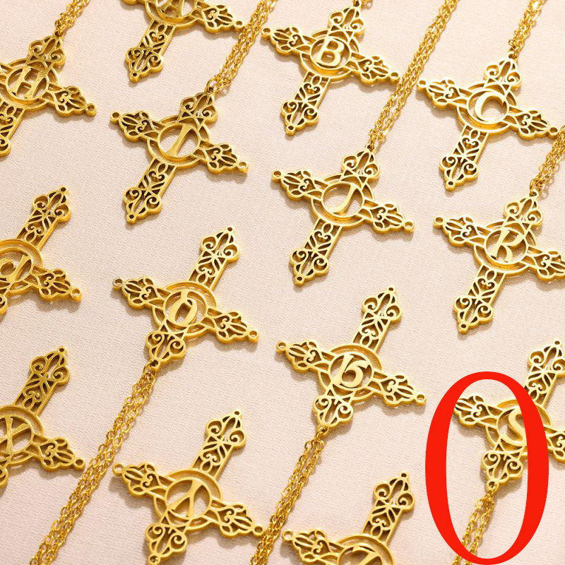 Fashion Ogold Stainless Steel Gold Plated Cross Letter Necklace