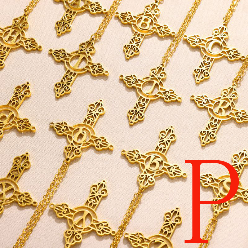 Fashion Pgold Stainless Steel Gold Plated Cross Letter Necklace