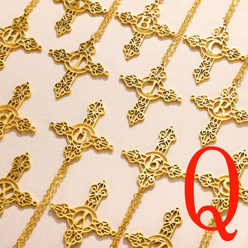 Fashion Qgold Stainless Steel Gold Plated Cross Letter Necklace