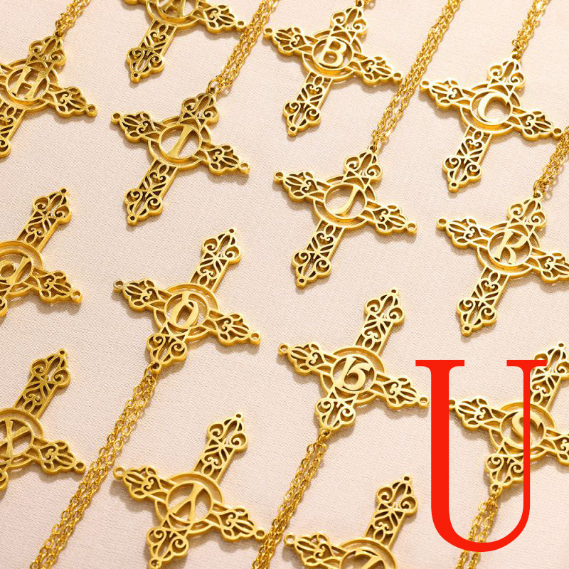 Fashion Ugold Stainless Steel Gold Plated Cross Letter Necklace