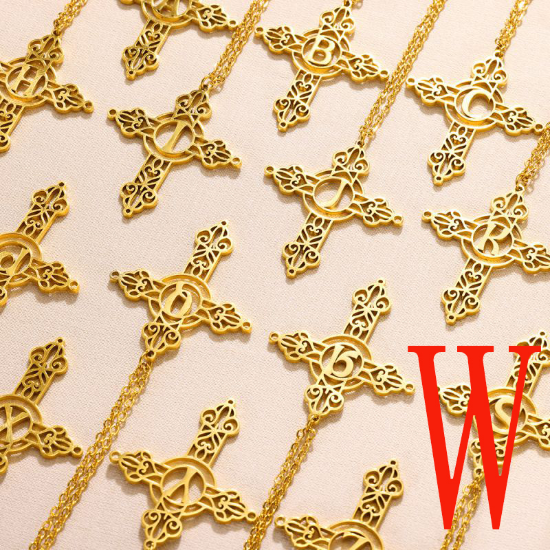Fashion Wgold Stainless Steel Gold Plated Cross Letter Necklace