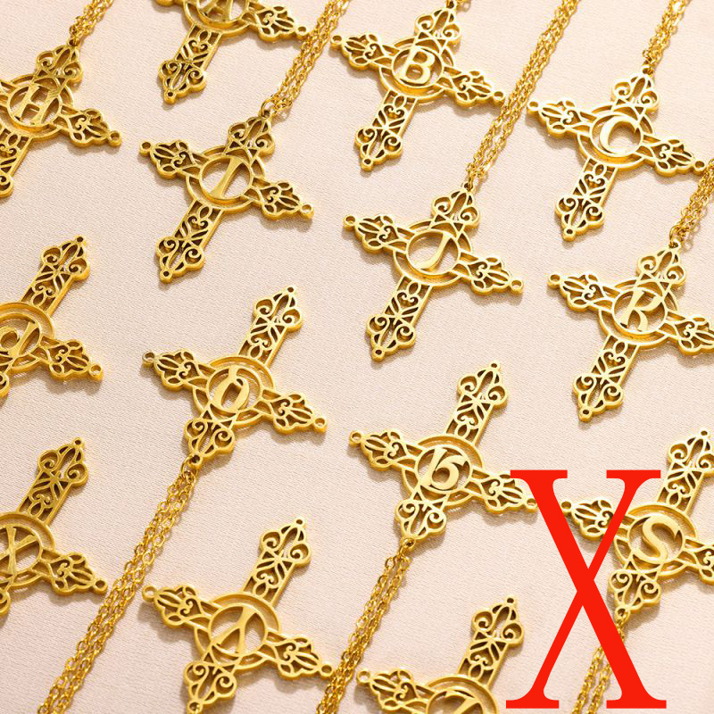 Fashion Xgold Stainless Steel Gold Plated Cross Letter Necklace