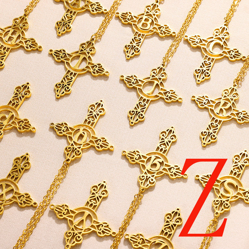 Fashion Z Gold Stainless Steel Gold Plated Cross Letter Necklace