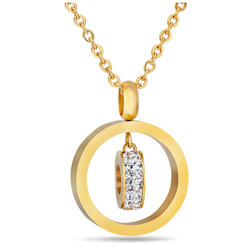 Fashion Gold Necklace Titanium Steel Geometric Necklace With Rhinestones