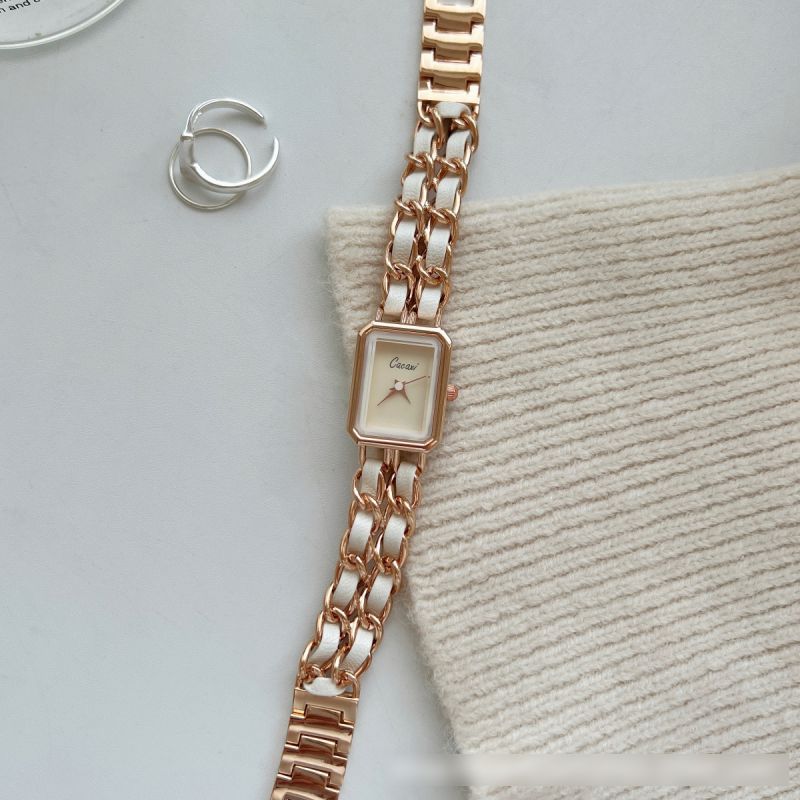Fashion White With Rose Gold Frame Stainless Steel Geometric Braided Chain Watch