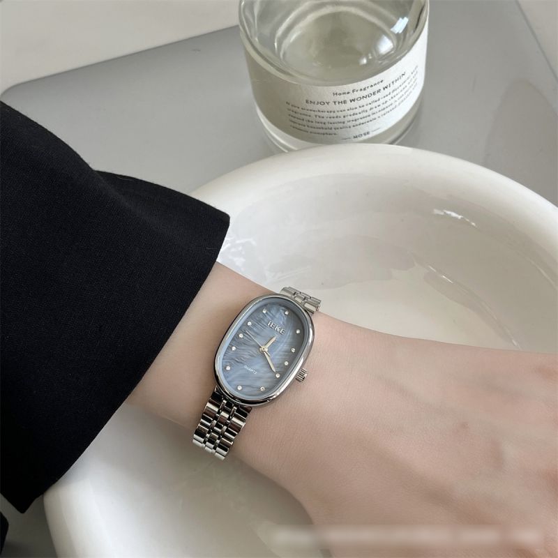 Fashion Silver Belt Blue Surface Stainless Steel Oval Dial Watch