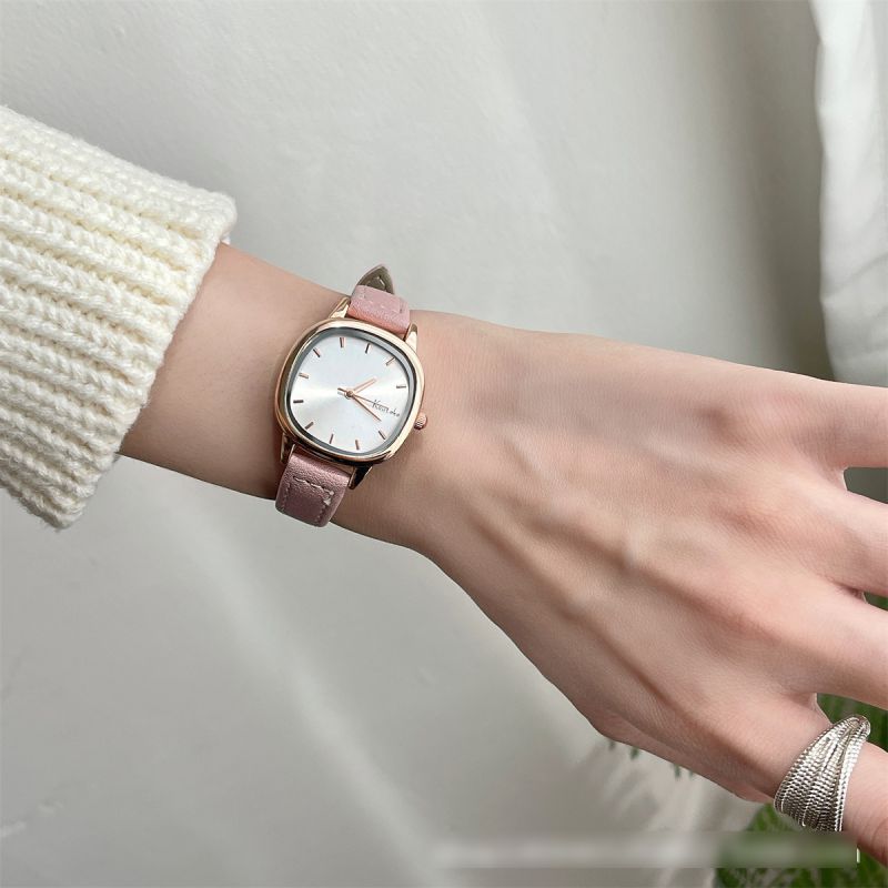 Fashion Pink With White Noodles Stainless Steel Square Dial Watch
