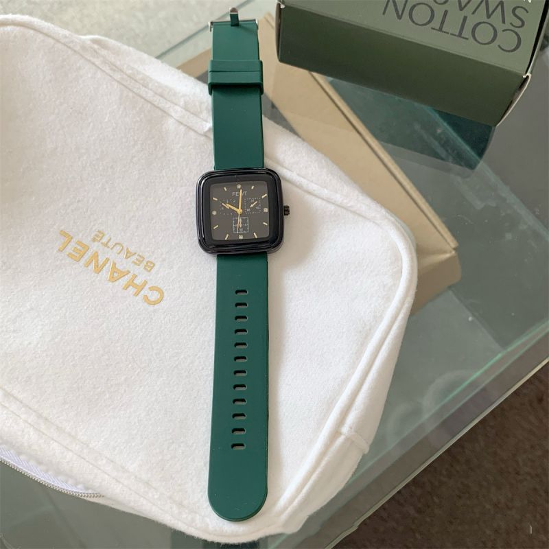 Fashion Green Belt Stainless Steel Square Dial Watch
