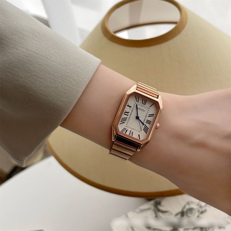 Fashion Rose Gold White Surface Stainless Steel Square Dial Watch