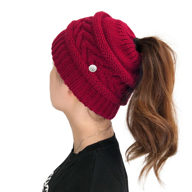 Fashion Date Red Wool Ball Knitted Button Beanie