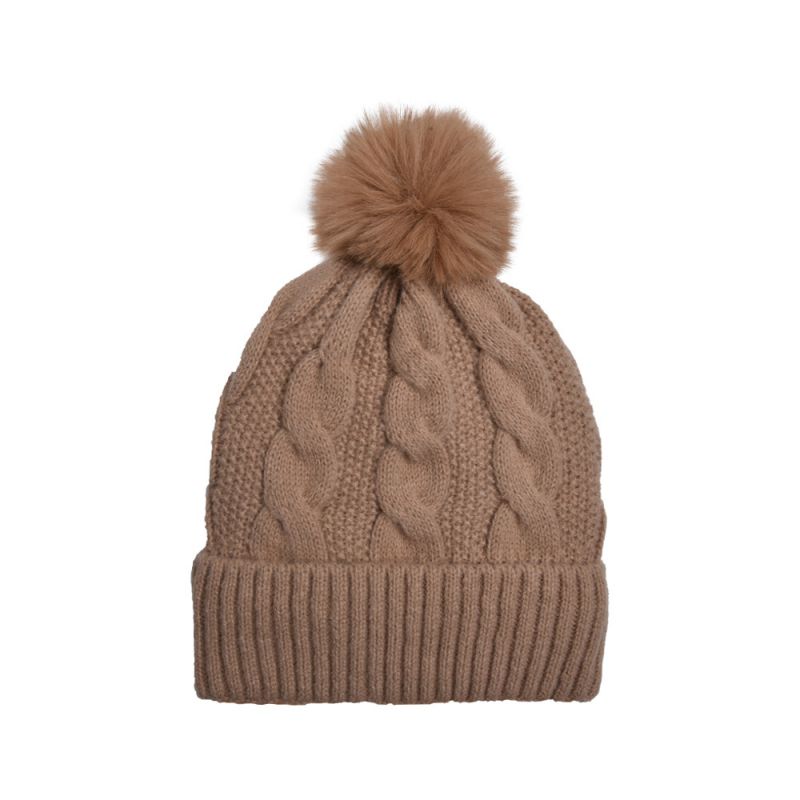Fashion Brown-fur Ball Knitted Hat Twist Knitted Wool Ball Beanie