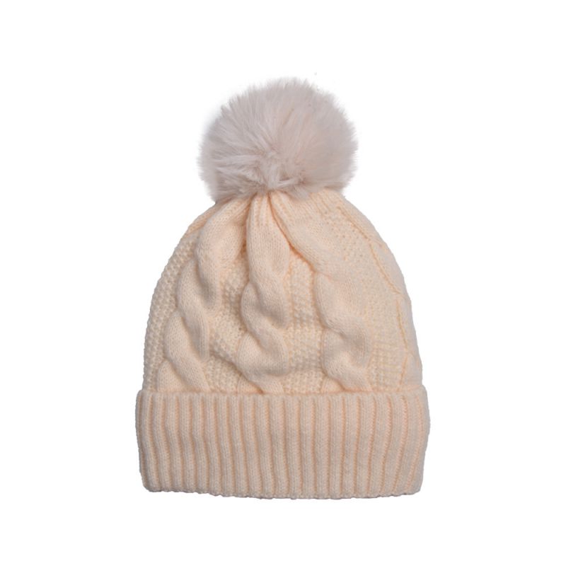 Fashion Light Yellow—fur Ball Knitted Hat Twist Knitted Wool Ball Beanie