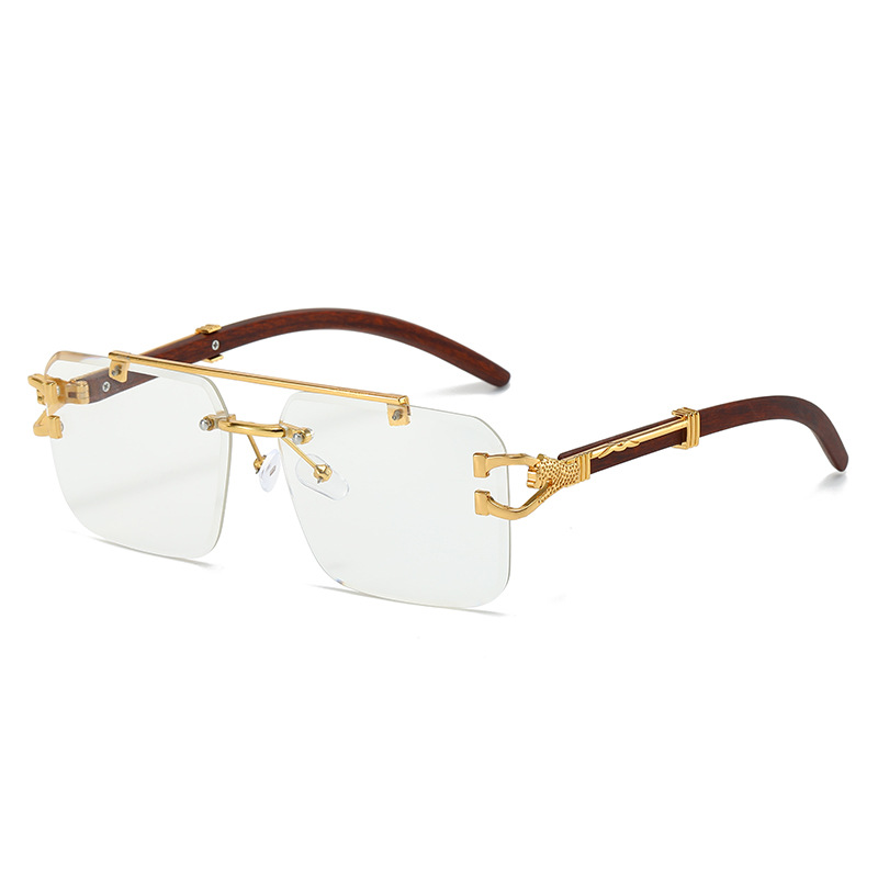 Fashion Gold Frame White Piece Double Bridge Cut Edge Square Sunglasses