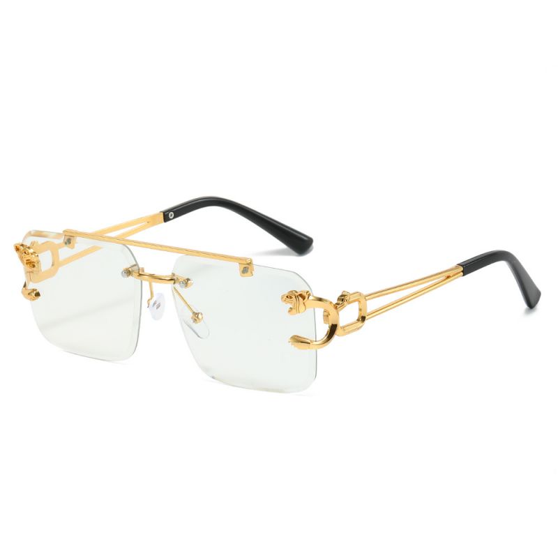 Fashion Gold Frame White Piece Double Bridge Square Rimless Sunglasses