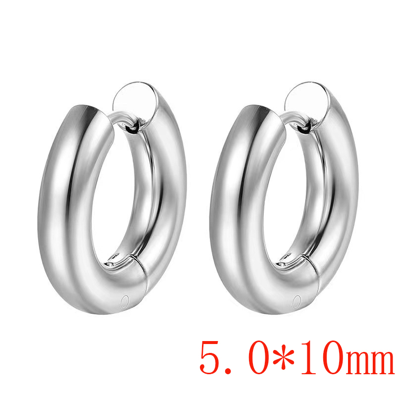 Fashion Steel Color 5.0*10 One Stainless Steel Glossy Round Earrings