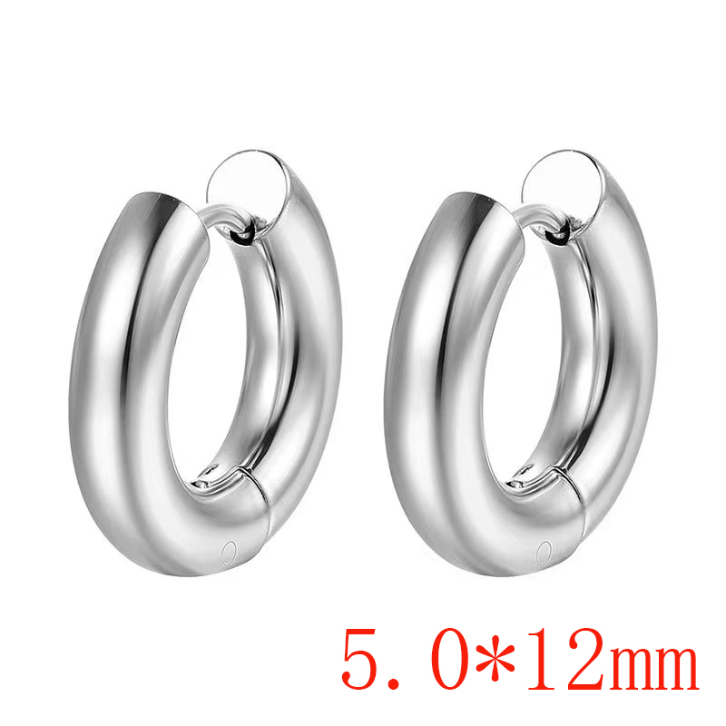 Fashion Steel Color 5.0*12 One Stainless Steel Glossy Round Earrings