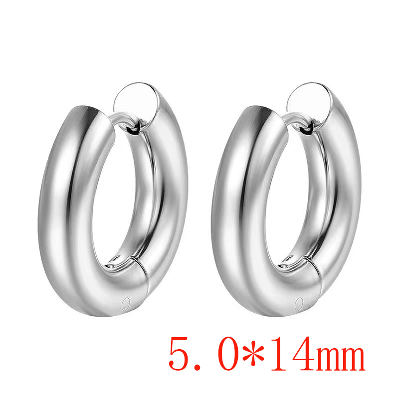 Fashion Steel Color 5.0*14 One Stainless Steel Glossy Round Earrings