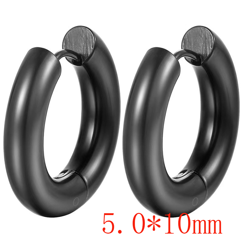 Fashion Black 5.0*10 One Stainless Steel Glossy Round Earrings