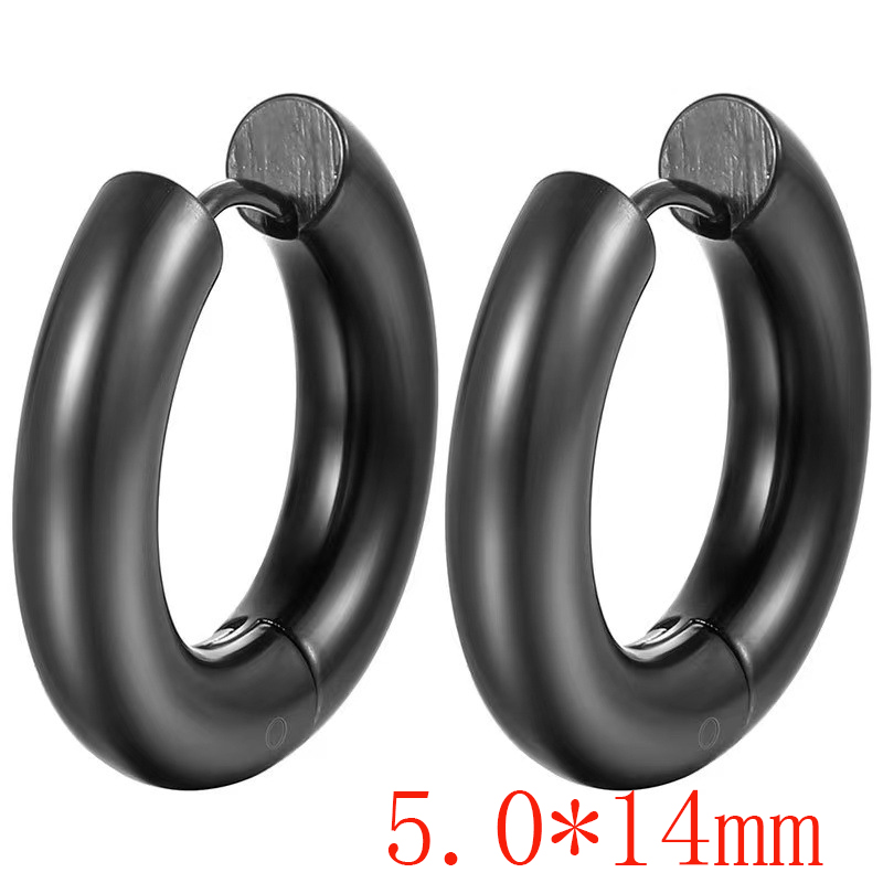 Fashion Black 5.0*14 One Stainless Steel Glossy Round Earrings