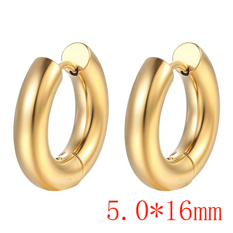 Fashion Gold 5.0*16 One Stainless Steel Glossy Round Earrings
