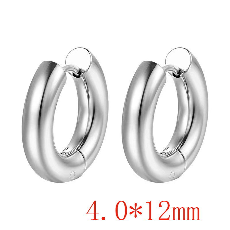 Fashion Steel Color 4.0*12 One Stainless Steel Glossy Round Earrings