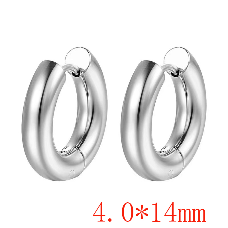 Fashion Steel Color 4.0*14 One Stainless Steel Glossy Round Earrings