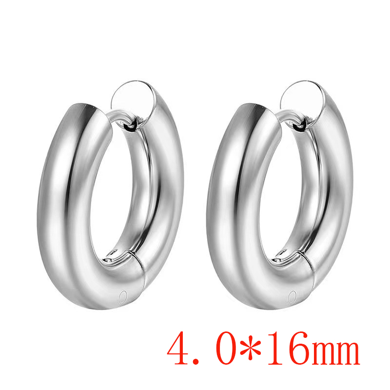 Fashion Steel Color 4.0*16 One Stainless Steel Glossy Round Earrings