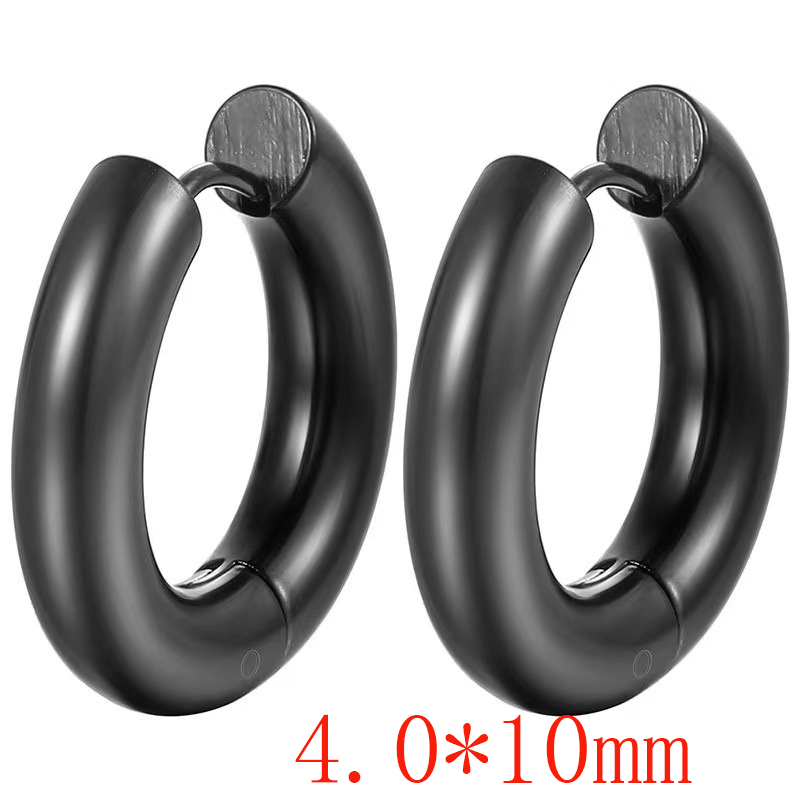 Fashion Black 4.0*10 One Stainless Steel Glossy Round Earrings