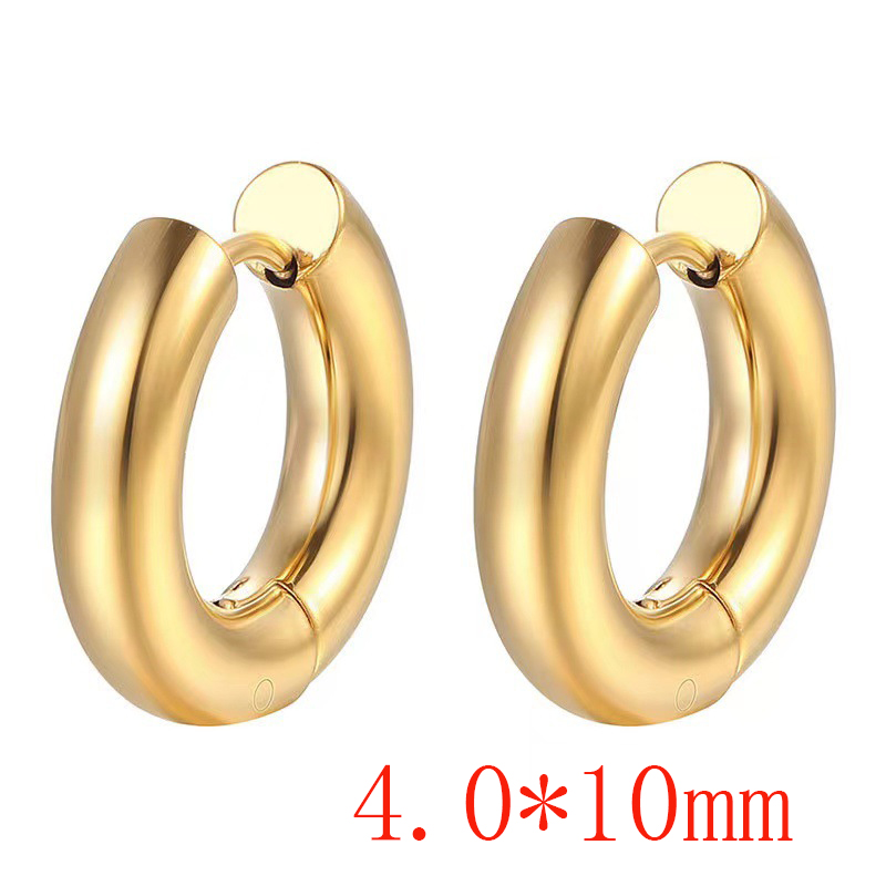 Fashion Gold 4.0*10 One Stainless Steel Glossy Round Earrings