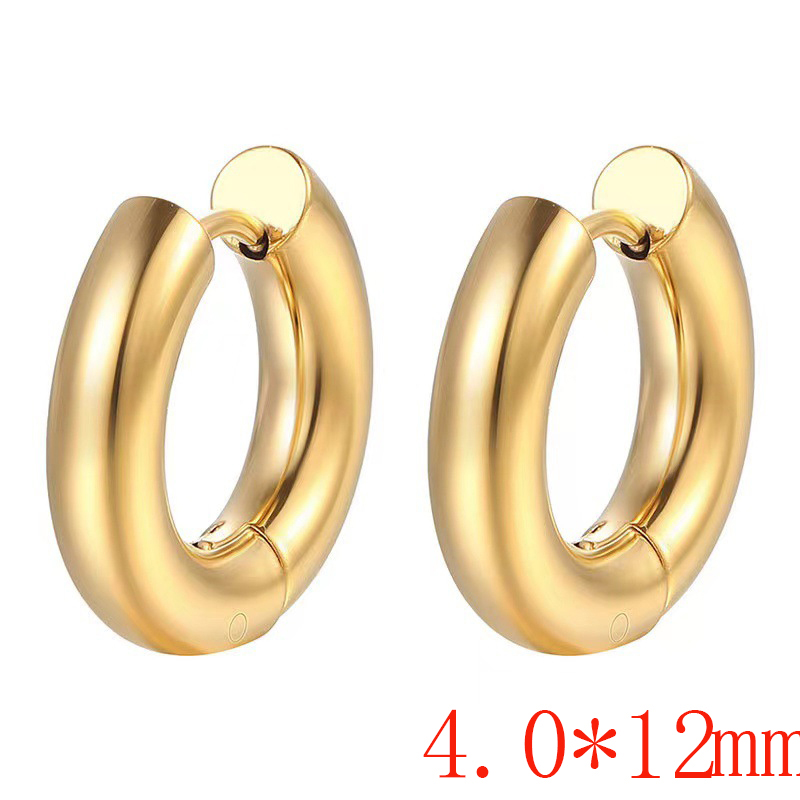 Fashion Gold 4.0*12 One Stainless Steel Glossy Round Earrings