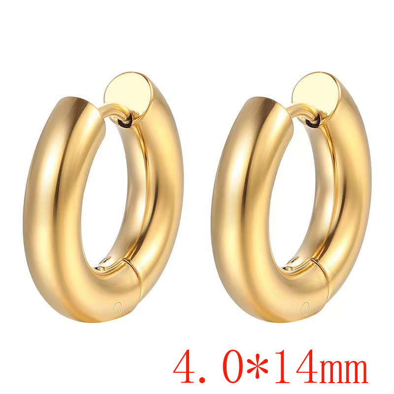 Fashion Gold 4.0*14 One Stainless Steel Glossy Round Earrings