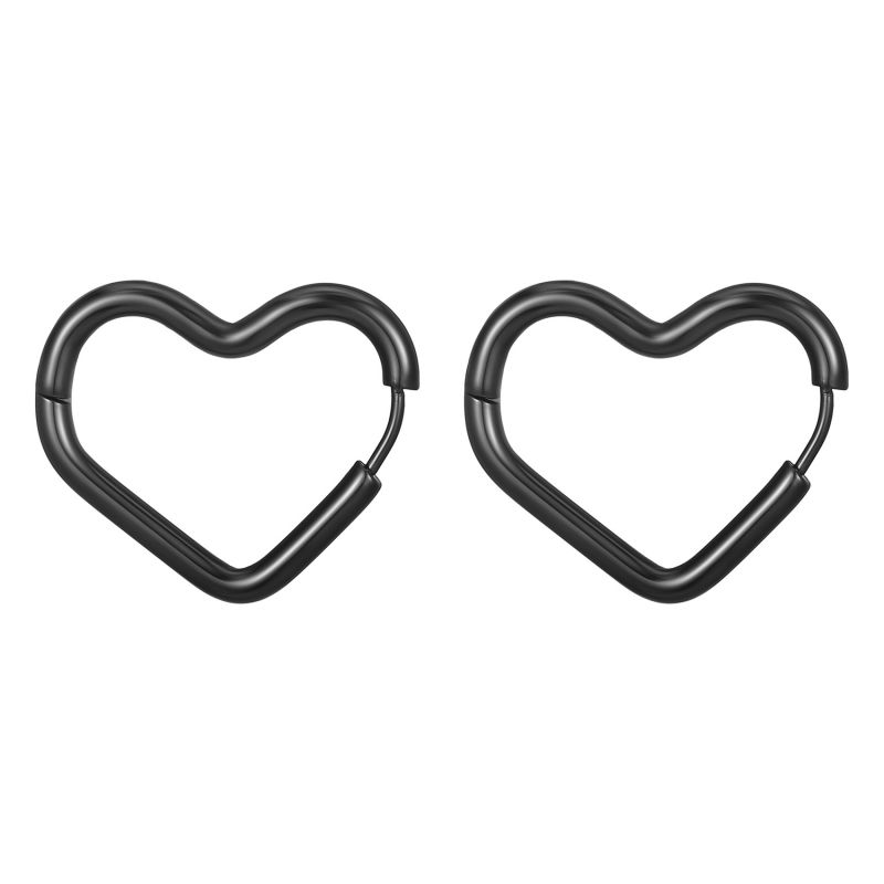 Fashion Round Line Peach Heart Earrings Black Stainless Steel Geometric Heart Earrings(single)