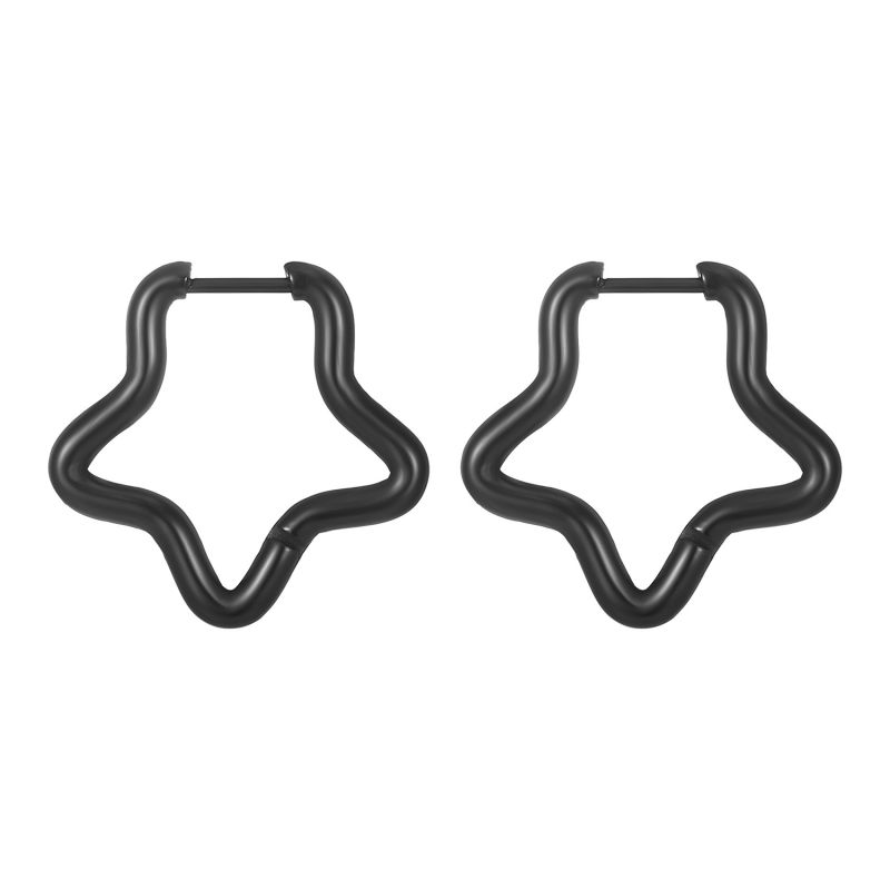 Fashion Round Line Five-pointed Star Earrings Black Stainless Steel Geometric Five-pointed Star Earrings(single)
