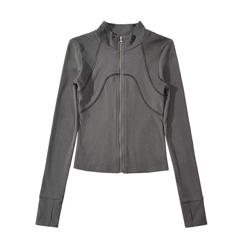Fashion Dark Gray Polyester Zipper Stand Collar Jacket
