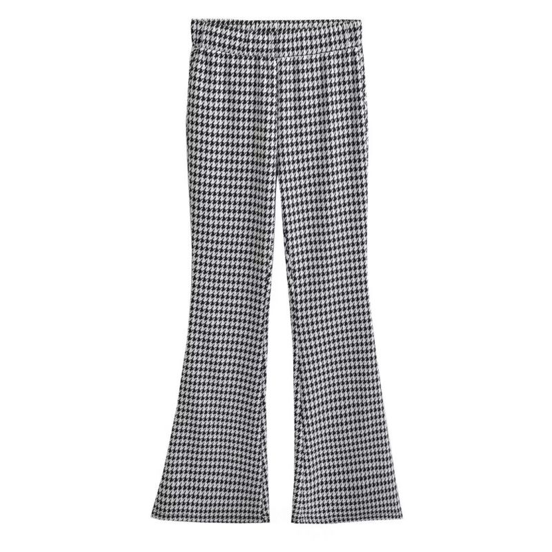 Fashion Black And White Polyester Houndstooth Bootcut Trousers
