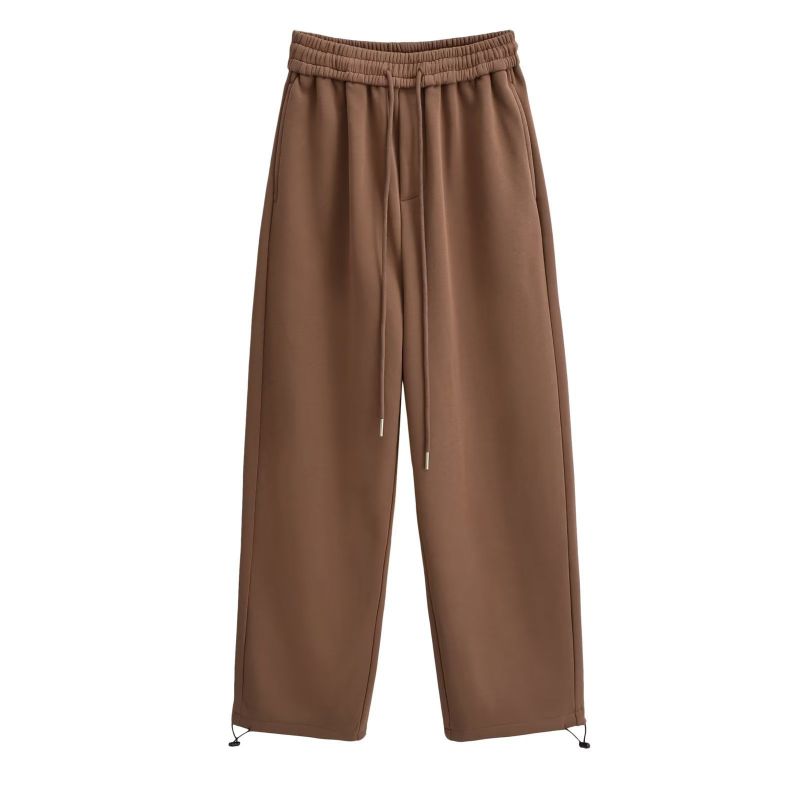 Fashion Coffee Color Polyester Lace-up Straight-leg Sweatpants