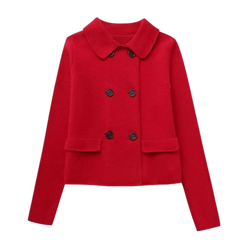 Fashion Red Wool Double-breasted Jacket