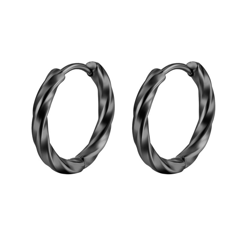 Fashion Black Titanium Steel Round Twisted Wire Earrings