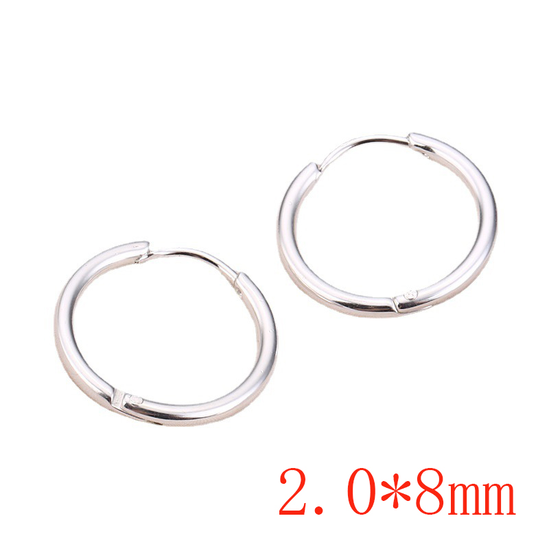Fashion 2.0*8mm Silver One Titanium Steel Geometric Round Men's Earrings (single)