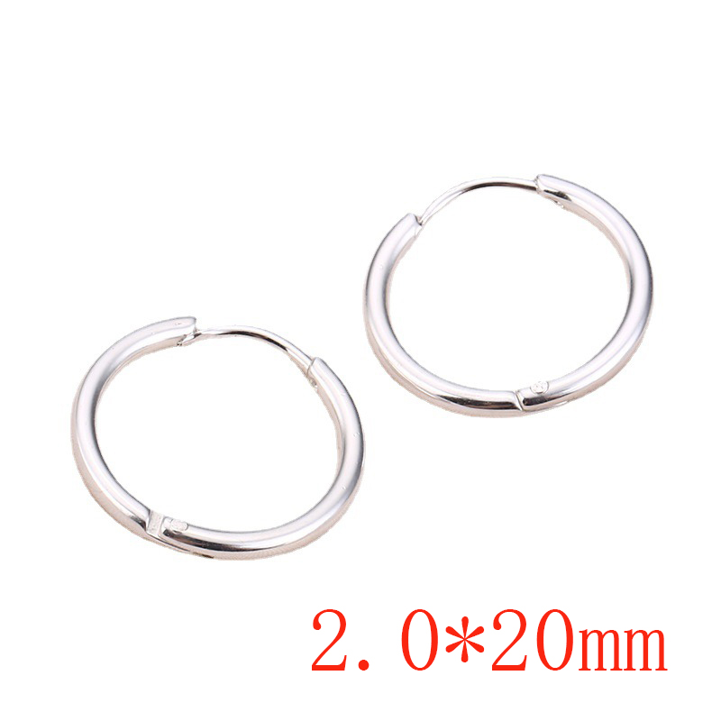 Fashion 2.0*20mm Silver One Titanium Steel Geometric Round Men's Earrings (single)