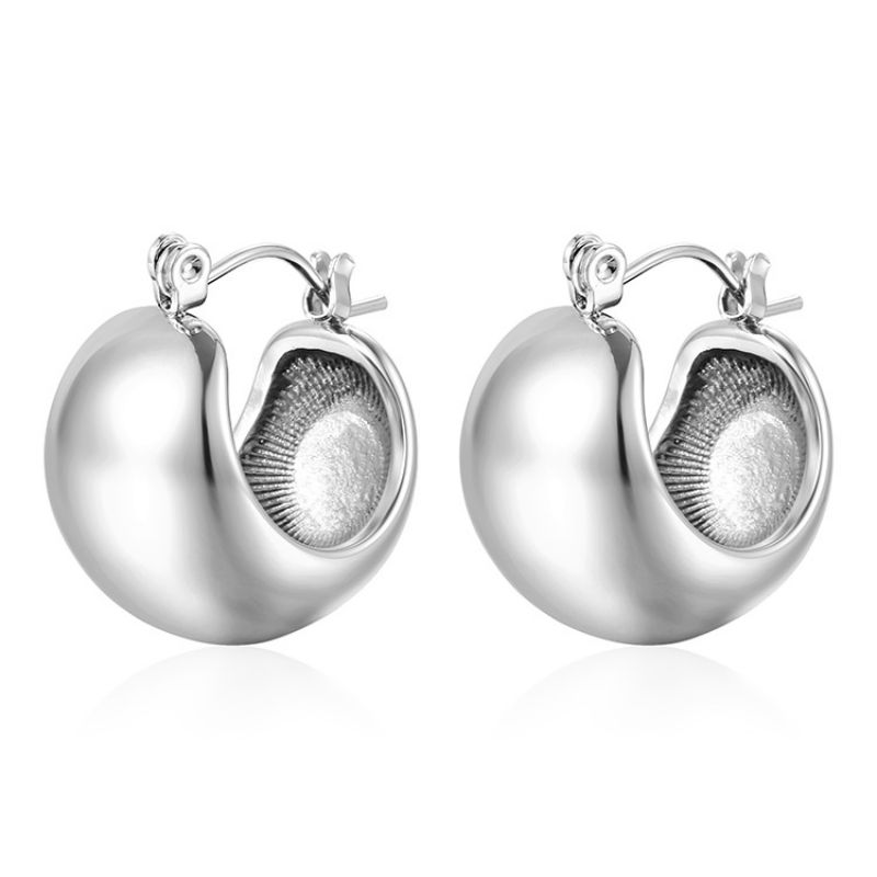 Fashion Ms-138 Steel Color Stainless Steel Ball Glossy Earrings