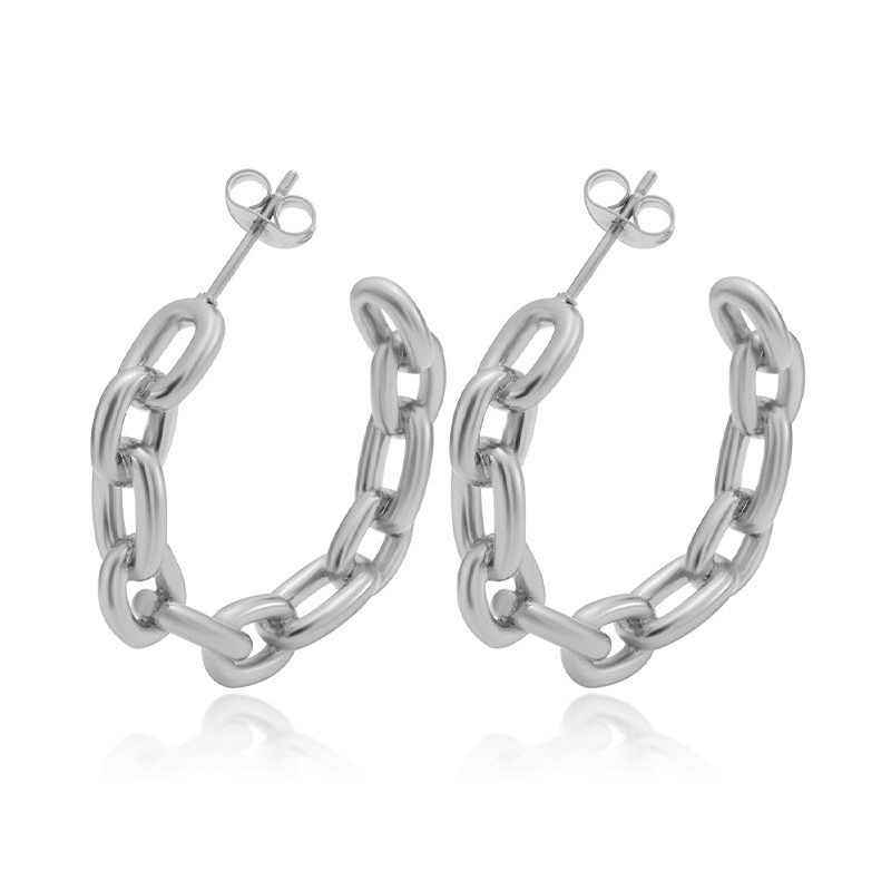 Fashion Silver Stainless Steel Chain C-shaped Earrings