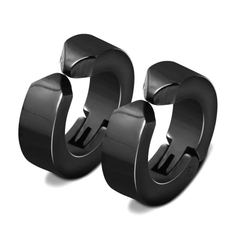 Fashion 4*9mm Black Stainless Steel Round Ear Clips(single)